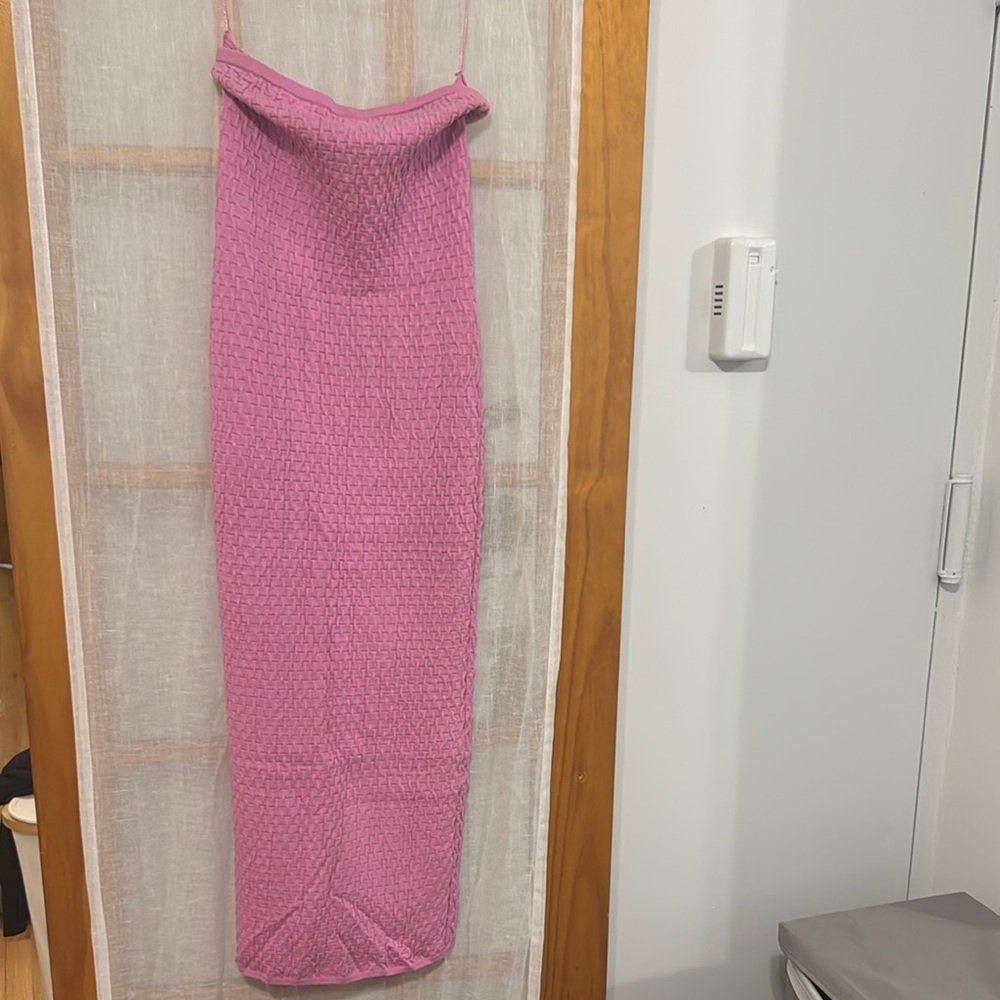 Pink Ribbed Maxi Pencil Dress